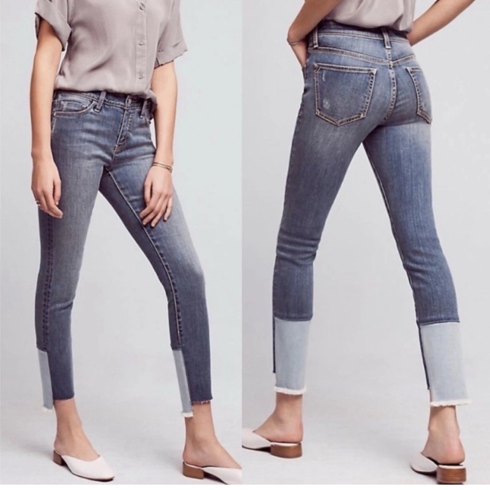 Anthropologie Pilcro High Rise Skinny Crop Jeans Raw Hem Stretch Denim Size 26